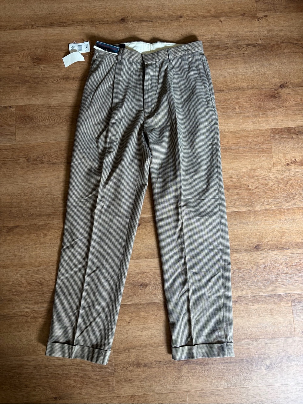 Vintage Polo Ralph Lauren Houndstooth Pleated Pants 32x32 Brown 100% Cotton NWT